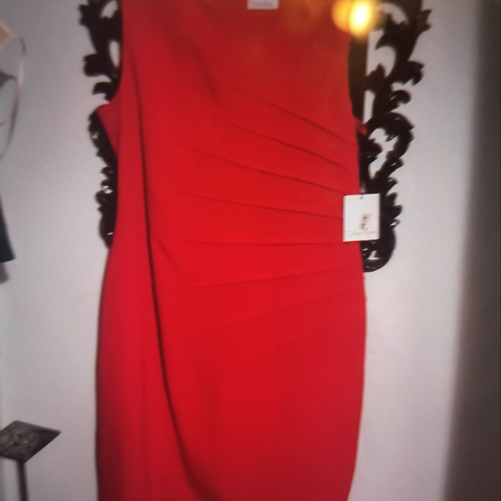 CALVIN KLEIN SLEEVELESS SUNBURST RUCHED DRESS SIZE 14
